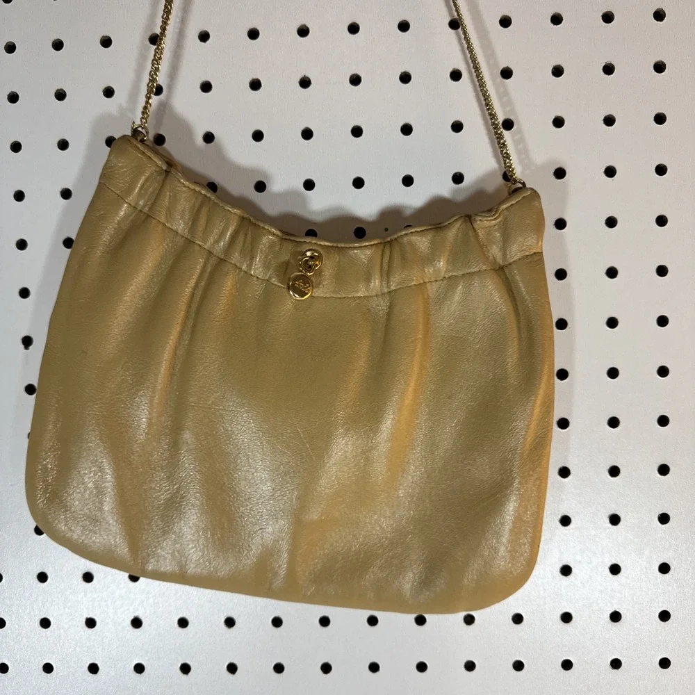 Vintage ANDE Beige Leather Chain‎ Strap Purse